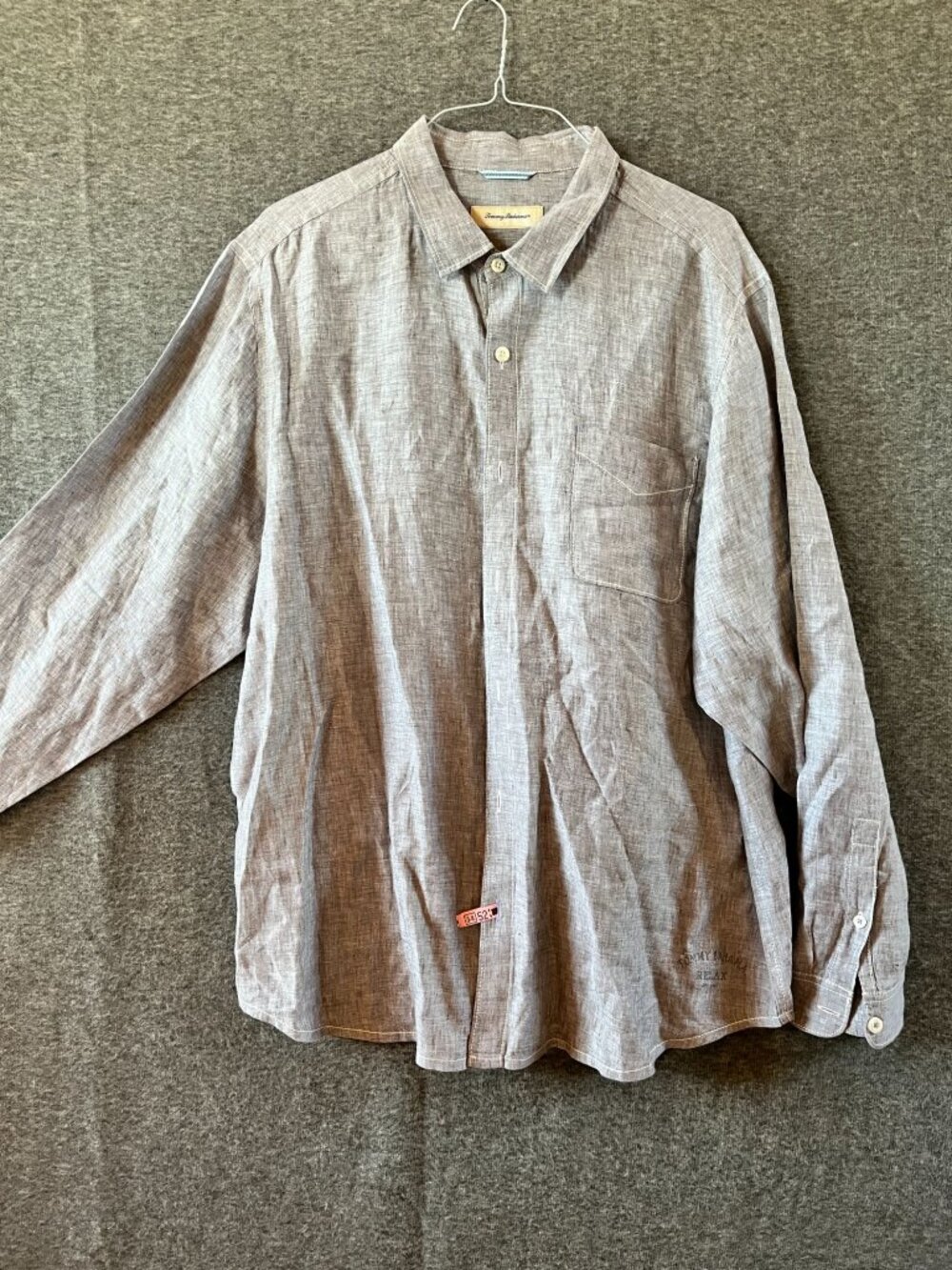 tommy bahama 100% linen mens long sleeve hawaiian beach cruise shirt 2XL gray